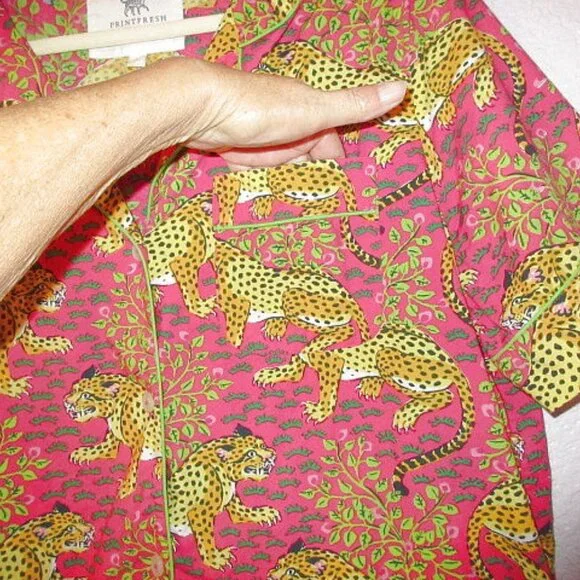 Print Fresh Bagherra Organic Cotton Pajamas Size L Leopard Top & Shorts 2 Piece - Picture 3 of 12